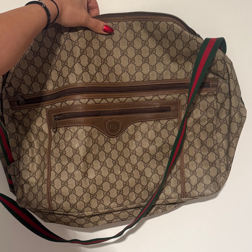 Gucci Beige Monogram Tote duffle with Brown Accents